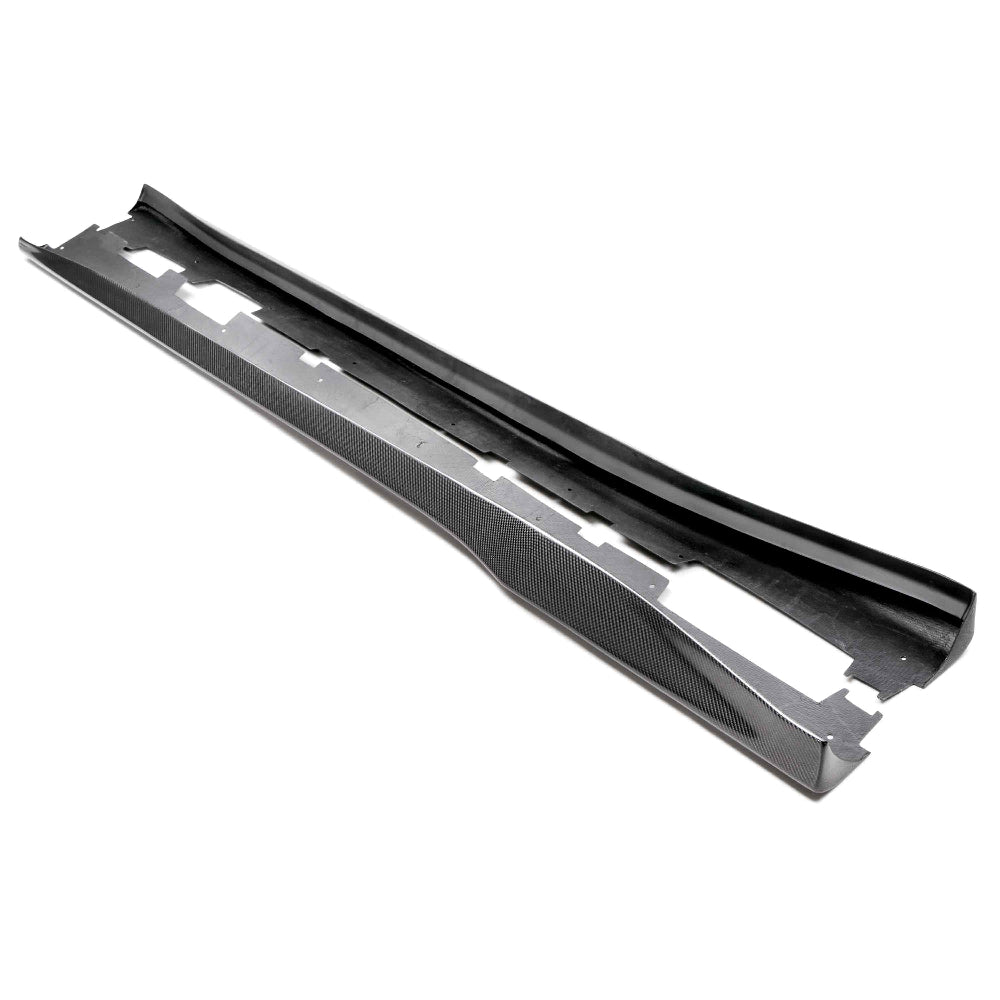 Front angle view showing Anderson Composites Type-AZ Carbon Fiber Rocker Panels installed on 2016–2024 Chevy Camaro SS.