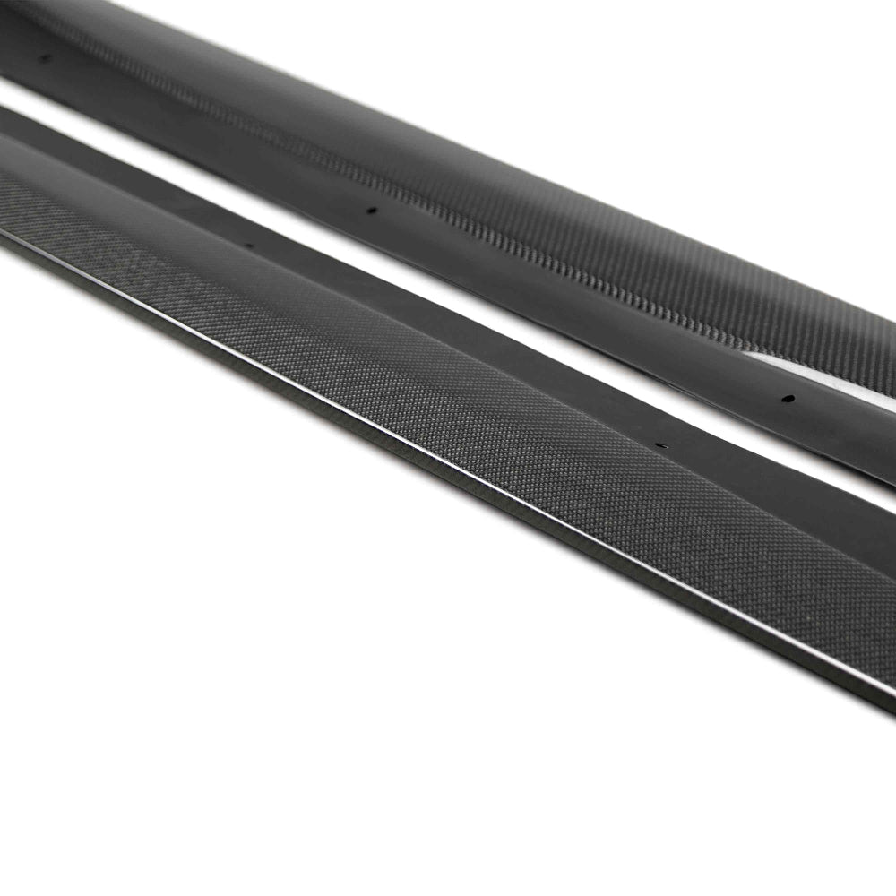 Rear-quarter shot showing aerodynamic profile and flush alignment with factory rocker.