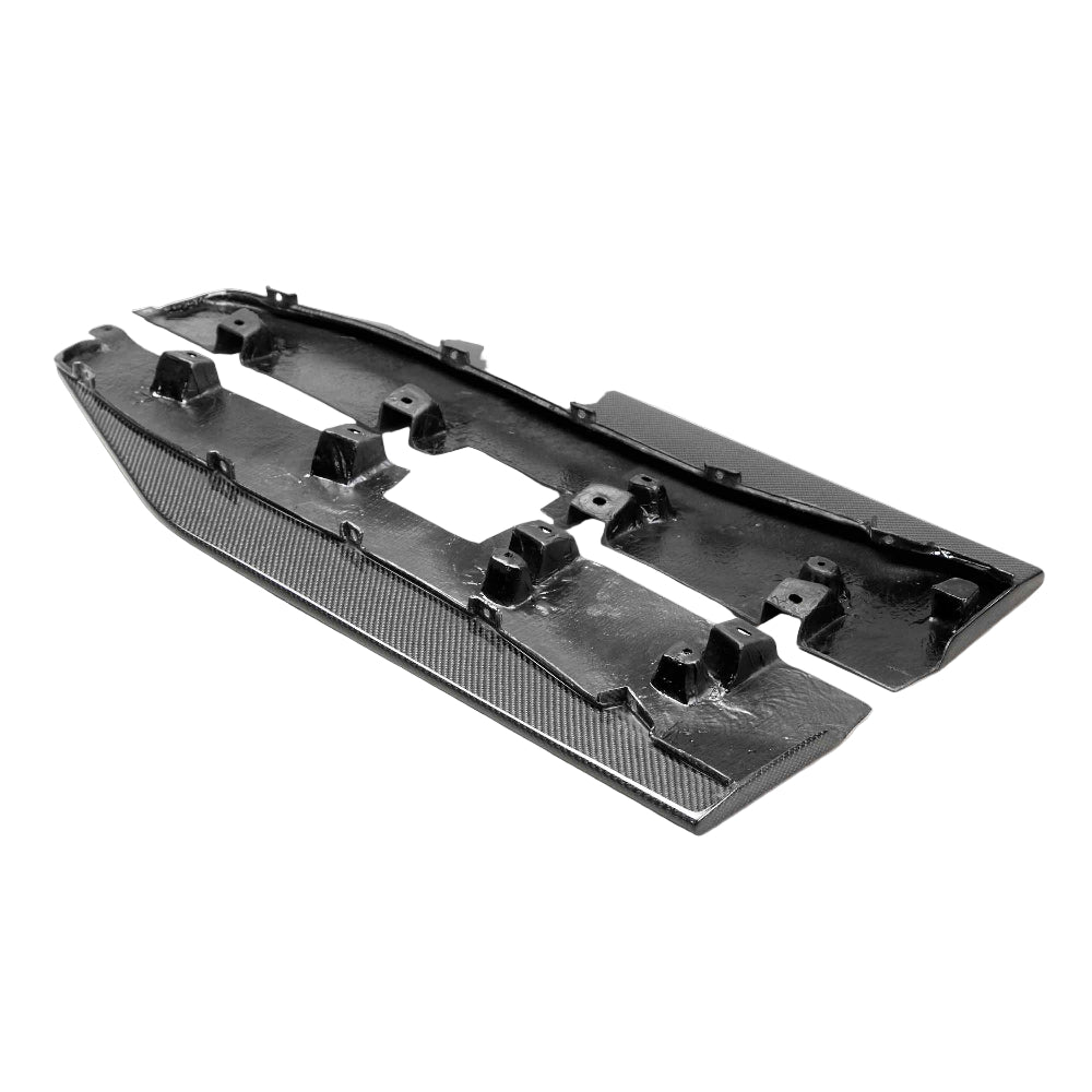 Side profile highlighting aerodynamic design and fitment along factory rocker panel on Shelby GT500.