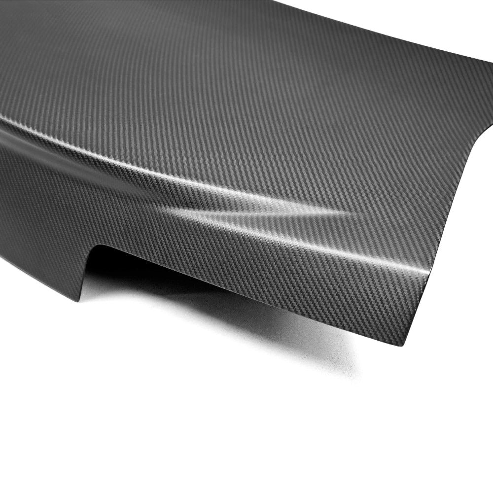 Underside view showing precision mounting points and lightweight structure of the dry carbon decklid.