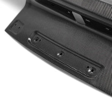 Load image into Gallery viewer, Installed view on Ford Mustang coupe illustrating the sleek carbon fiber trunk design and OEM fitment.