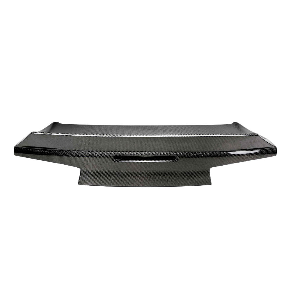 Close-up of 3K 2x2 twill carbon fiber weave on Anderson Composites Camaro deck lid