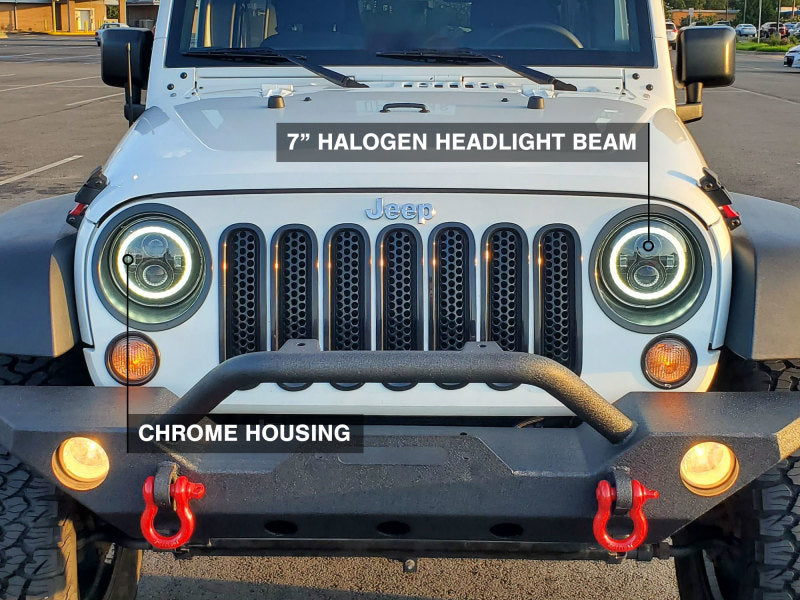RAXJ121871-Raxiom 07-18 Jeep Wrangler JK LED Halo Headlights- Chrome Housing (Clear Lens)-Headlights-Raxiom
