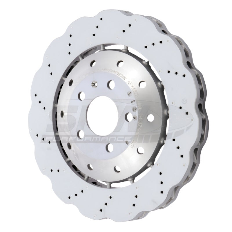 SHWAFX48201-SHW 14-20 Audi R8 5.2L (Excl Ceramic Brake) Front Drilled-Dimpled LW Wavy Brake Rotor (4S0615301B)-Brake Rotors - Drilled-SHW Performance