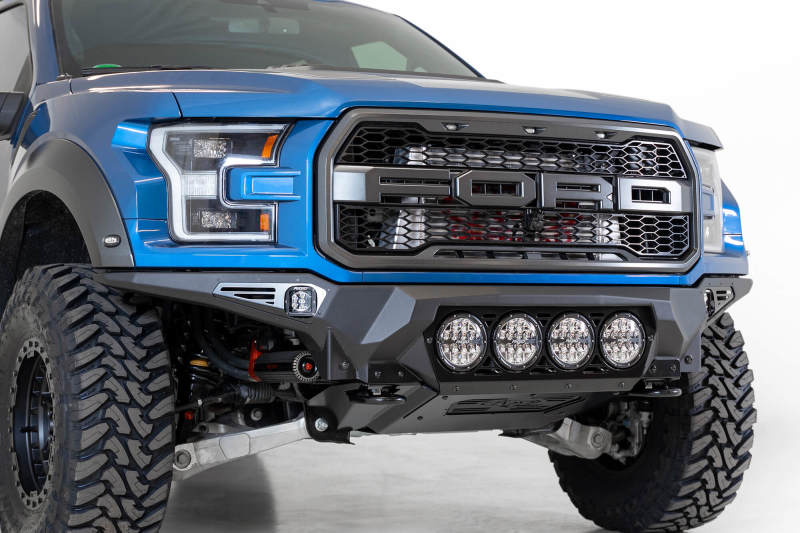 Addictive Desert Designs 17-20 Ford F-150 Raptor Bomber Front Bumper w/ 4 Rigid 360 6in Round Mounts - Black Ops Auto Works