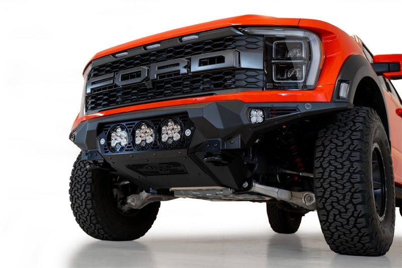 Addictive Desert Designs 2021+ Ford Raptor Bomber Front Bumper w/ 3 Baja Designs LP6 Light Mounts - Black Ops Auto Works