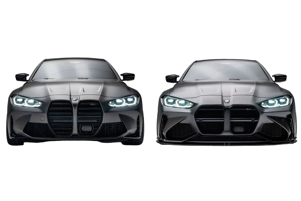 BMW M3/M4 original front bumper and ADRO V1 bumper comparison
