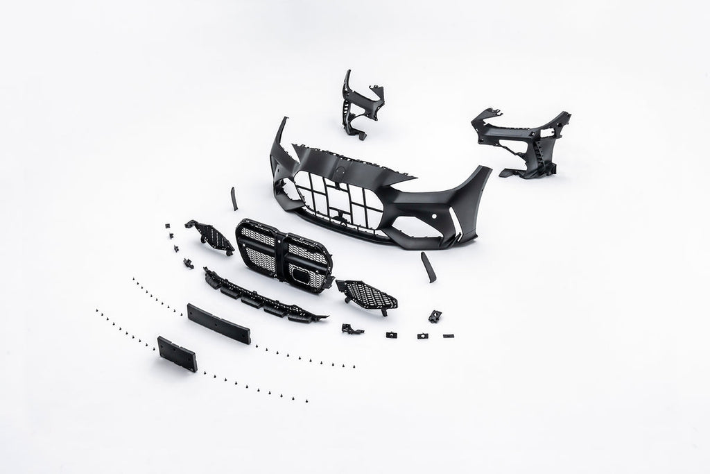 ADRO G8x front bumper V1 angled exploded view with associated vehicle components