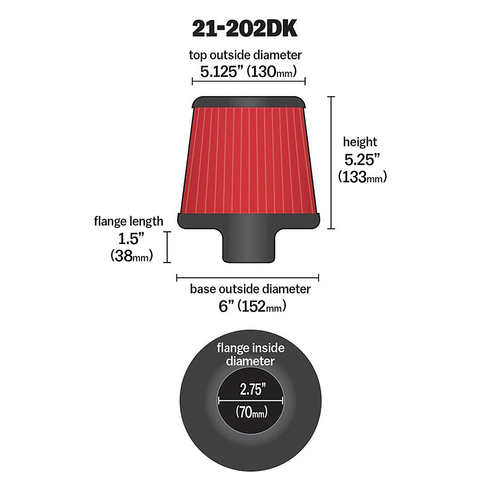 AEM 2.75 inch Short Neck 5 inch Element Filter Replacement - AEM Induction 21-202DK