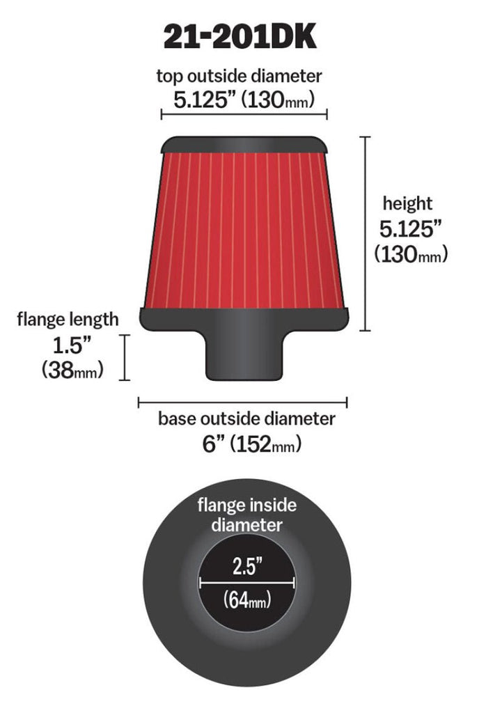 AEM 2.50 inch Short Neck 5 inch Element Filter Replacement - Black Ops Auto Works