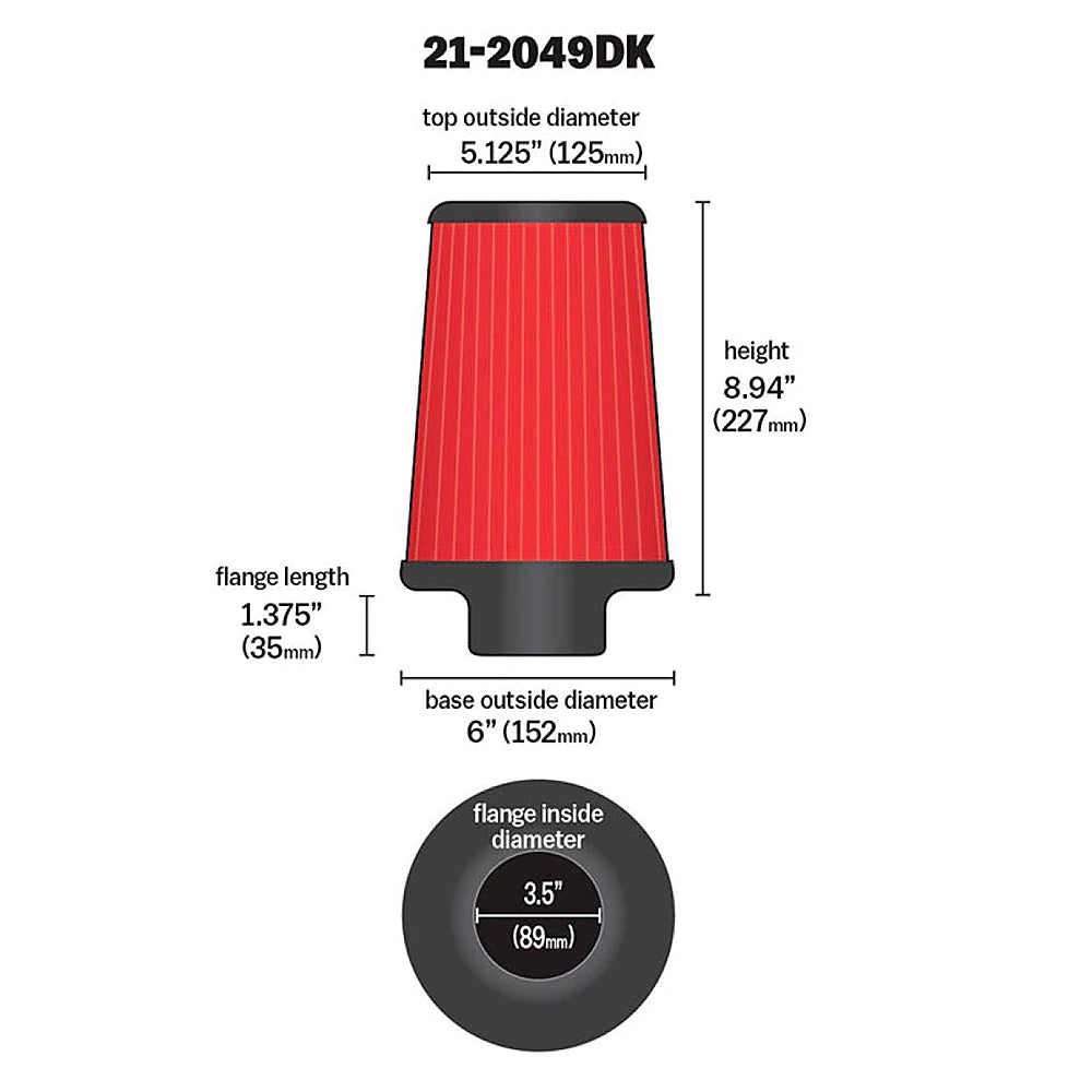 AEM 3.5 inch Short Neck 9 inch Element Filter Replacement - AEM Induction 21-2049DK