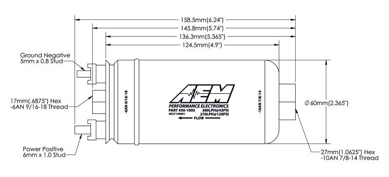 AEM 380LPH High Pressure Fuel Pump -6AN Female Out, -10AN Female In - Black Ops Auto Works