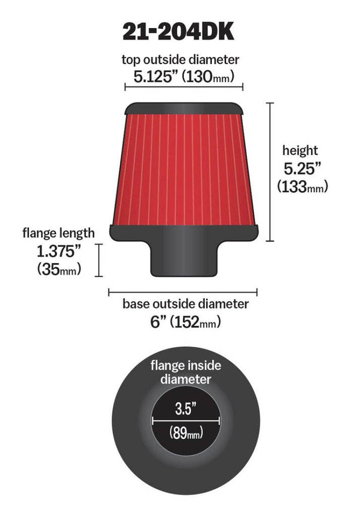 AEM 3.5 inch Short Neck 5 inch Element Filter Replacement - Black Ops Auto Works