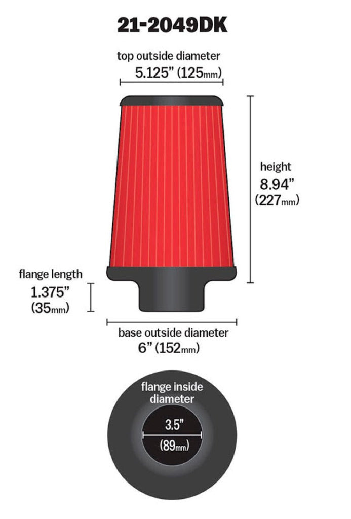 AEM 3.5 inch Short Neck 9 inch Element Filter Replacement - Black Ops Auto Works