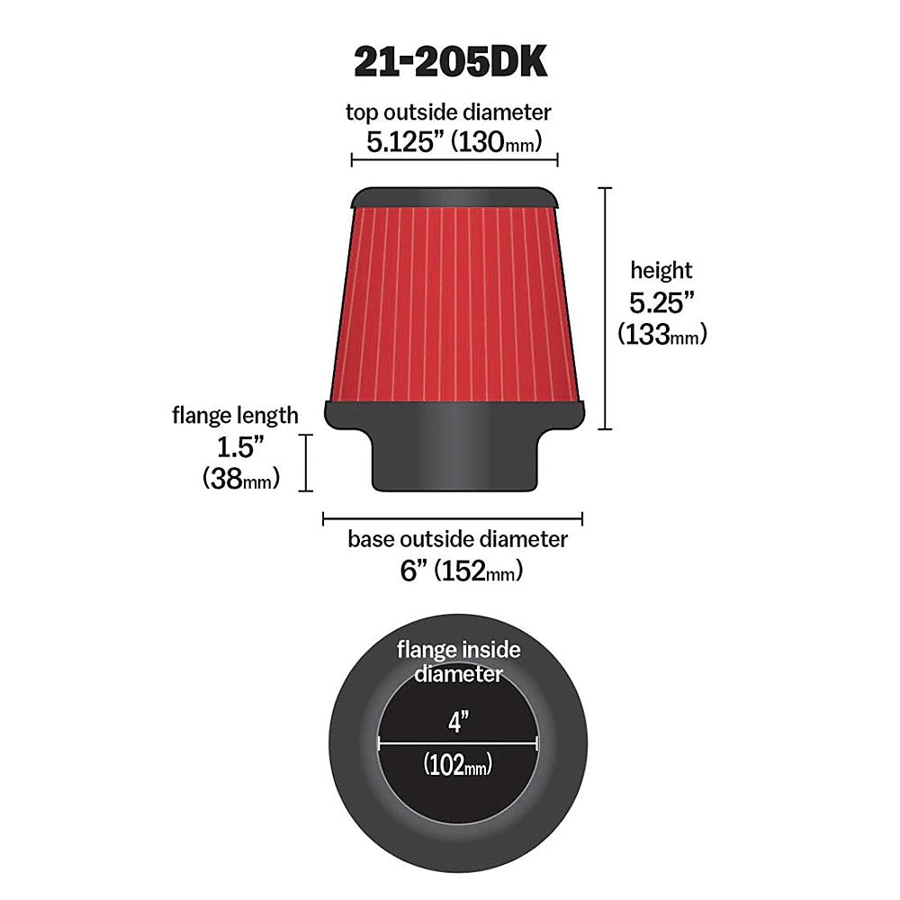 AEM 4 inch Short Neck 5 inch Element Filter Replacement - AEM Induction 21-205DK