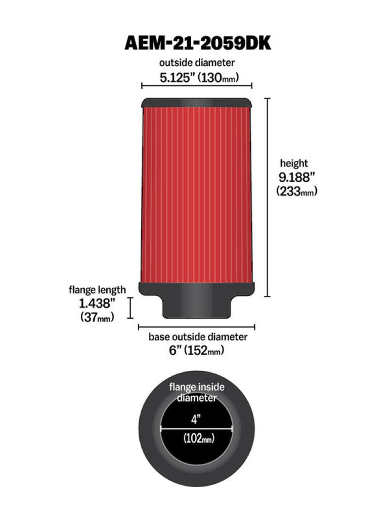AEM 4 inch x 9 inch Dryflow Element Filter Replacement - Black Ops Auto Works