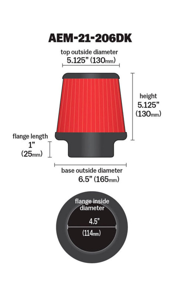AEM 4.50 inch Short Neck 5 inch Element Filter Replacement - Black Ops Auto Works
