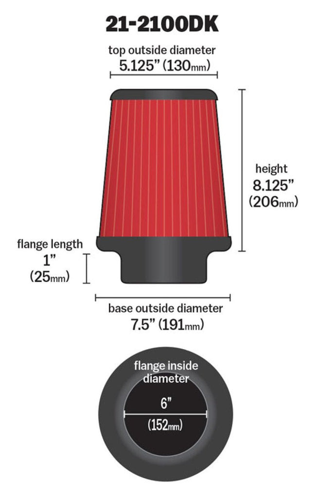 AEM 6 inch DRY Flow Short Neck 9 inch Element Filter Replacement - Black Ops Auto Works