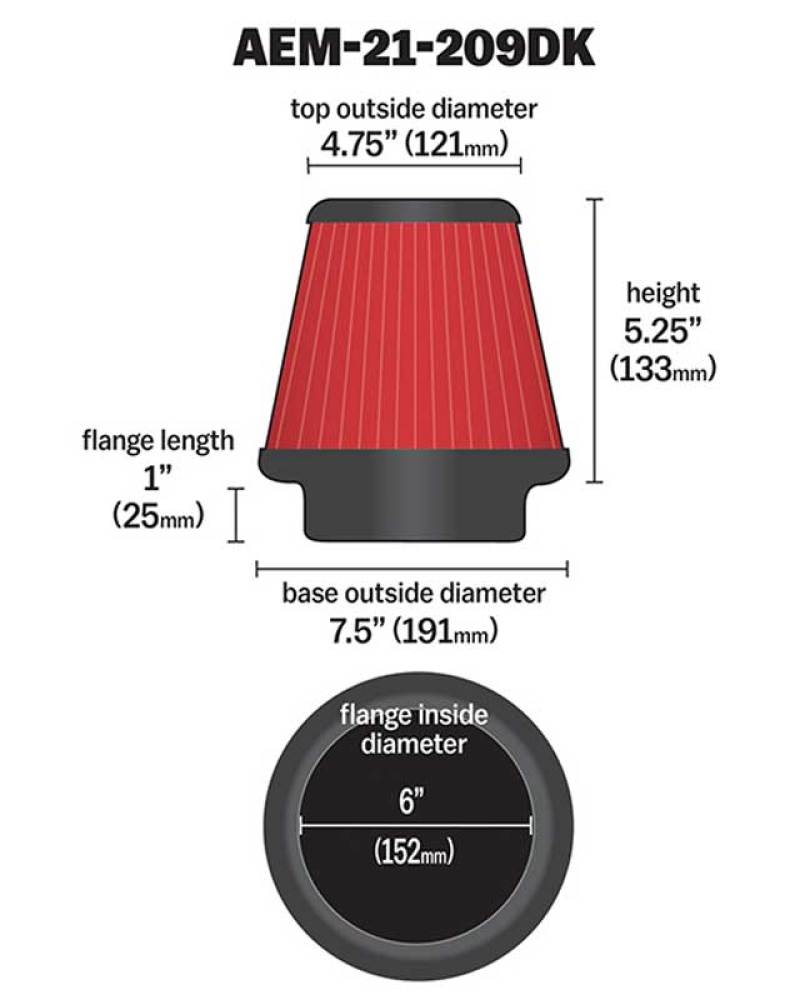 AEM 6 inch x 5 inch DryFlow Conical Air Filter - Black Ops Auto Works