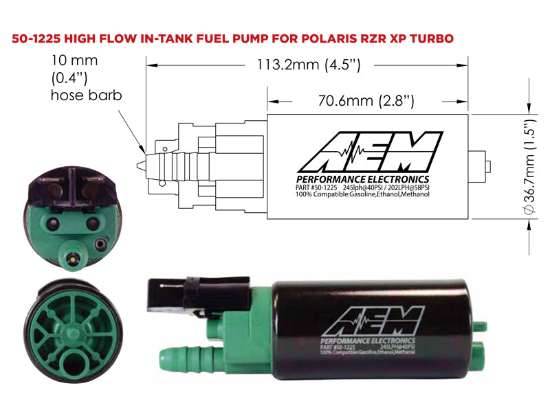 AEM 2016+ Polaris RZR Turbo Replacement High Flow In Tank Fuel Pump (Turbo Only) - AEM 50-1225