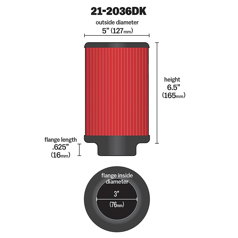 AEM Aif Filter, 3inFLG/ 5inOD/ 6-1/2inH Dry Flow - AEM Induction 21-2036DK