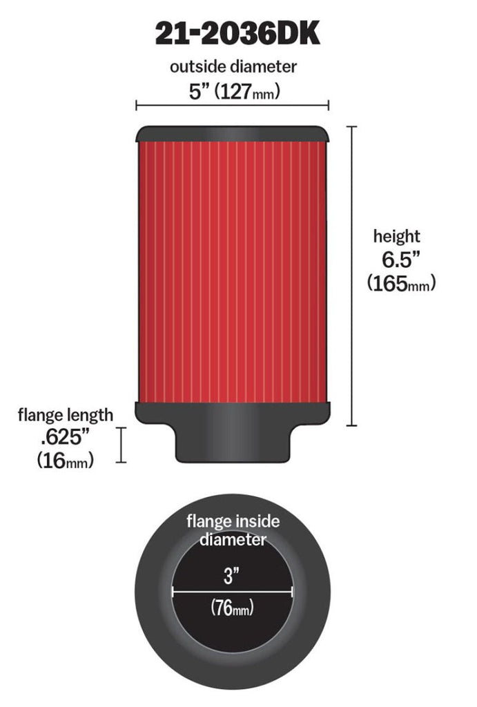 AEM Aif Filter, 3inFLG/ 5inOD/ 6-1/2inH Dry Flow - Black Ops Auto Works