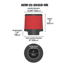 Load image into Gallery viewer, AEM Dryflow 3in. X 5in. Round Tapered Air Filter - AEM Induction 21-2031D-HK