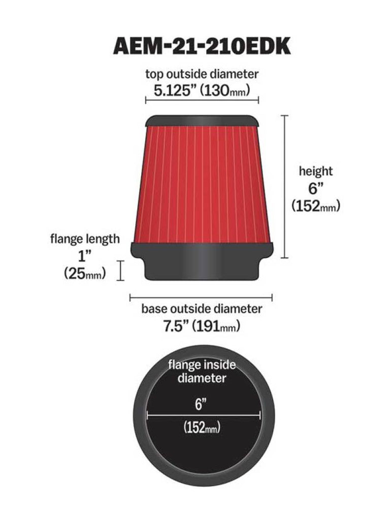 AEM Dryflow 6in. X 6in. Round Tapered Air Filter - Black Ops Auto Works