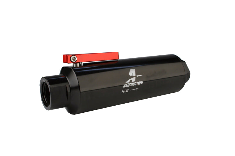 Aeromotive Aeromotive In-Line AN-12 Filter w/Shutoff Valve 100 Micron SS Element - Black Anodize Finish