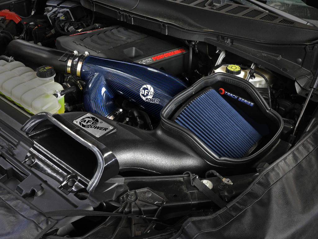 aFe 17-24 Ford F-150 Track Series Blue Kevlar Carbon Fiber C/A Intake System w/Black Pro 5R Filter aFe AFE57-10031RL