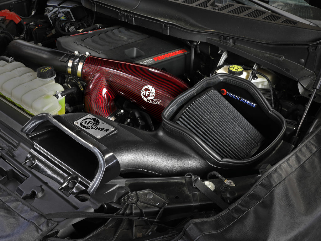 aFe 17-24 Ford F-150 Track Series Red Kevlar Carbon Fiber C/A Intake System w/Black Pro 5R Filter aFe AFE57-10031KR