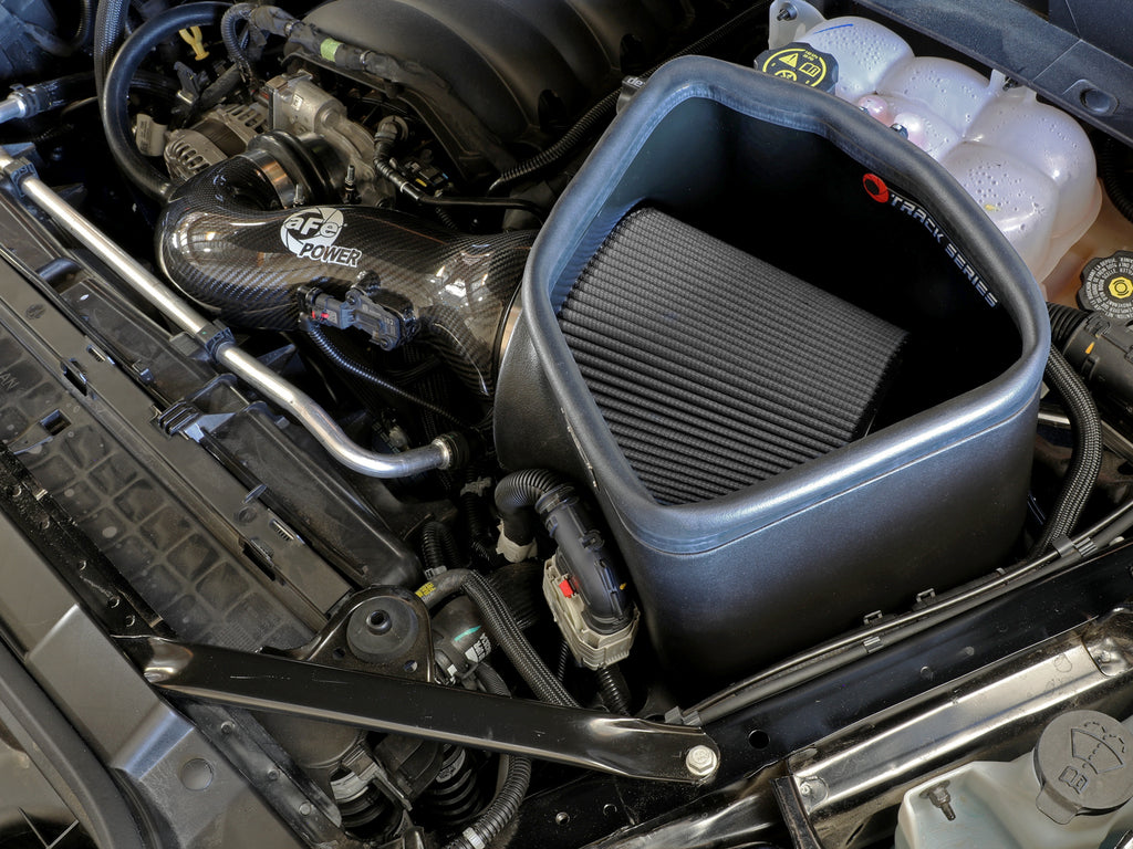 aFe 19-21 GM Trucks 5.3L/6.2L Track Series Carbon Fiber Cold Air Intake System W/ Pro Dry S Filters aFe AFE57-10015D