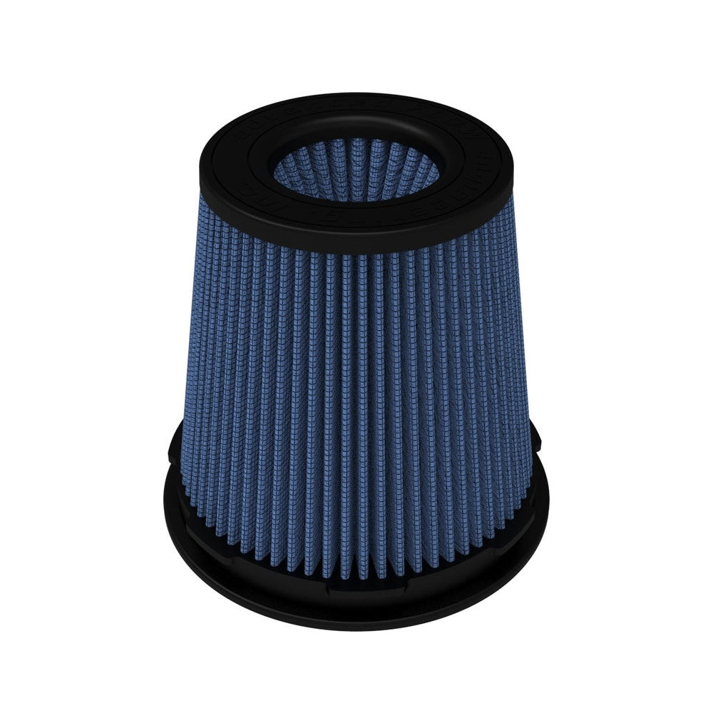 aFe Power 20-91211R Momentum Pro 5R air filter cone shown at a three-quarter front angle showing the blue pleated media and black rubber top/base