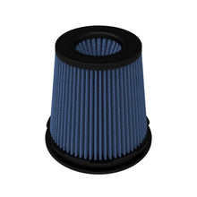 Load image into Gallery viewer, aFe Power 20-91211R Momentum Pro 5R air filter cone shown at a three-quarter front angle showing the blue pleated media and black rubber top/base
