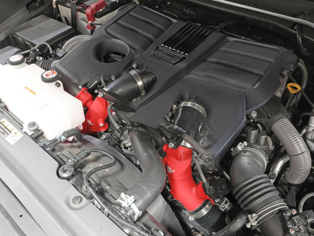 aFe 2022 Toyota Land Cruiser (J300) V6-3.5L (tt) BladeRunner 2.5in Aluminum Hot Charge Pipe - Red aFe AFE46-20558-R