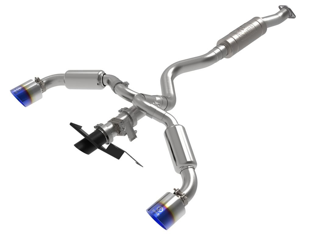 aFe 23-24 Toyota GR Corolla L3 1.6L (t) Gemini XV 3in to 2-1/2in Cat Back Exhaust w/ Blue Flame Tips aFe AFE49-36067-L