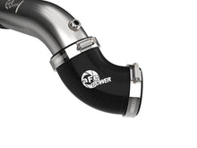 Load image into Gallery viewer, Close-up of aFe mandrel-bent 304 stainless steel charge pipe and SmartSeal clamps