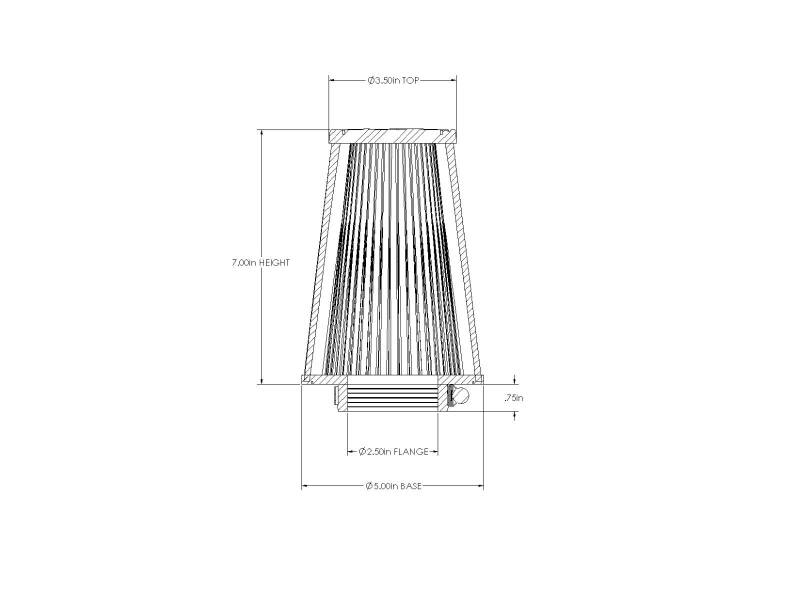 aFe POWER Universal Clamp-On Air Filter / D2 Dura-Dry Media 2-1/2in F x 5in B x 3-1/2in T x 7inH - aFe 21-25507V