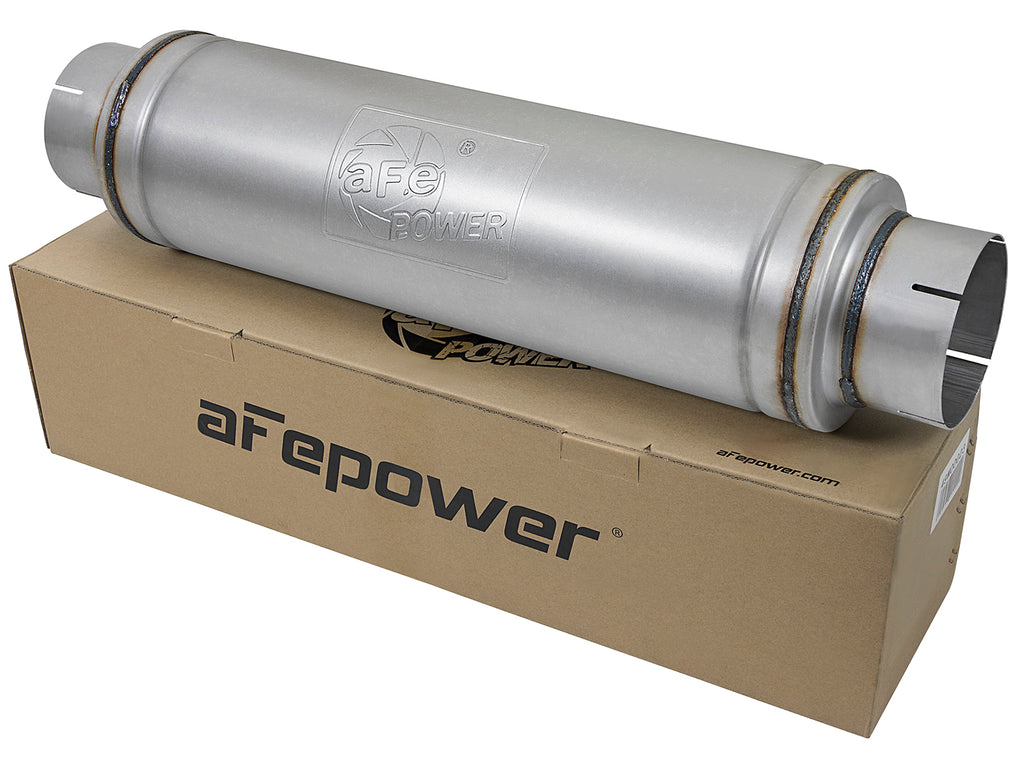 aFe ATLAS Aluminized Steel Muffler 5in Center/Center 24in L x 7in Diameter - Round Body aFe AFE49M00023