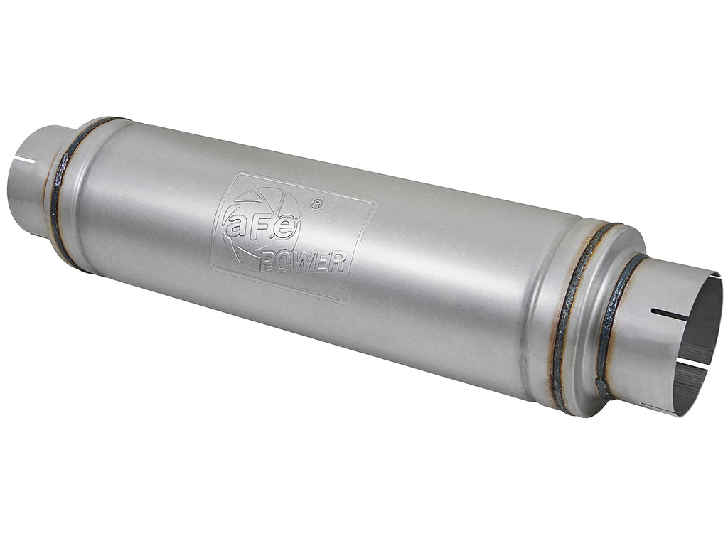 aFe ATLAS Aluminized Steel Muffler 5in Center/Center 24in L x 7in Diameter - Round Body aFe AFE49M00023