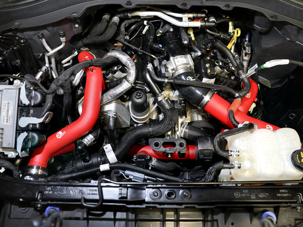 aFe Bladerunner 2-1/4 IN Aluminum Hot Charge Pipe Black 20-23 Ford Explorer/Explorer ST - Red aFe AFE46-20658-R