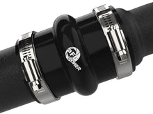 Load image into Gallery viewer, Close-up of aFe BladeRunner charge pipe silicone coupler with double hose clamps