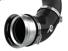 Load image into Gallery viewer, aFe BladeRunner black aluminum charge pipe, close-up of coupler and hose clamps