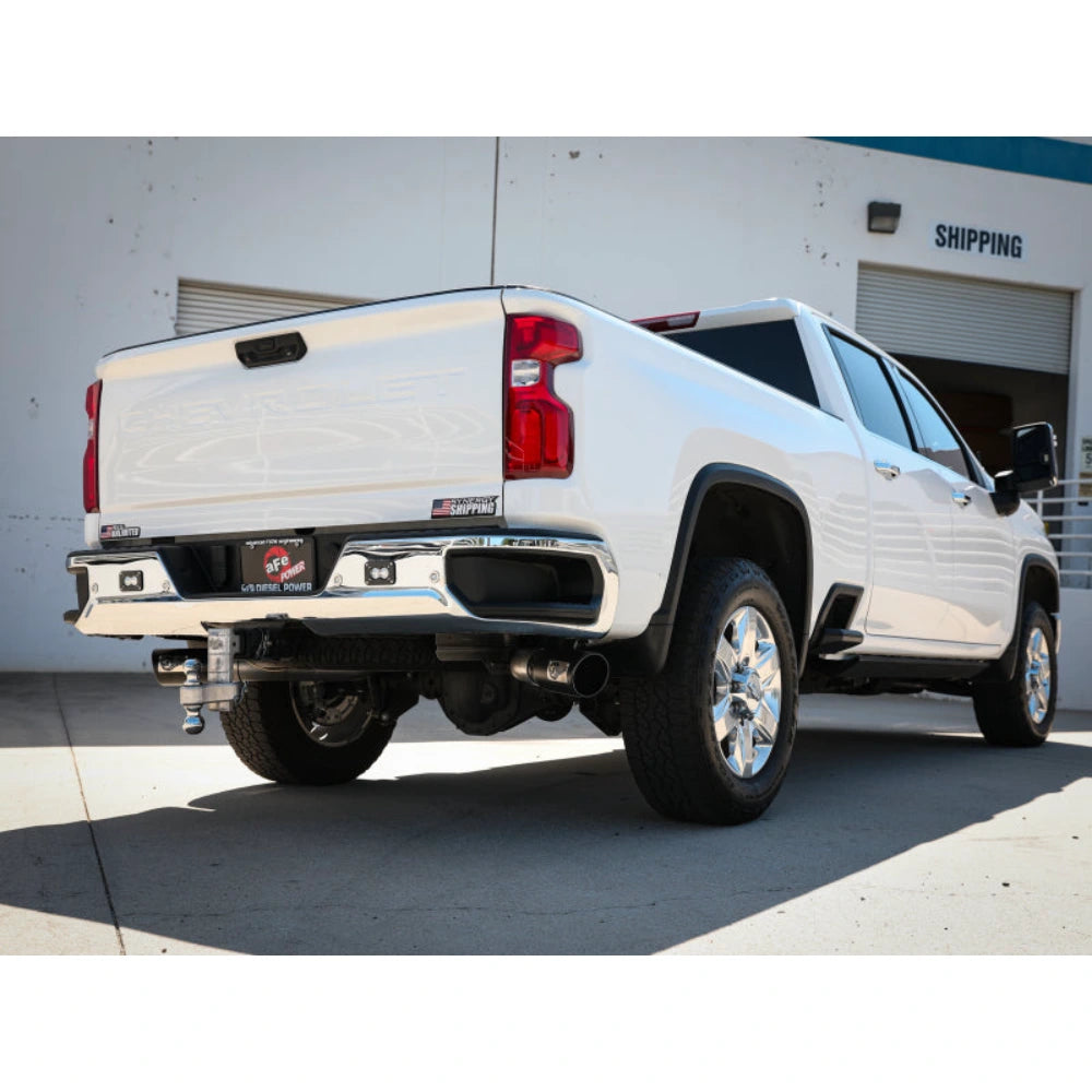 aFe Large Bore-HD 4in 409SS DPF-Back Exhaust System w/Black Tip 20 GM Diesel Trucks V8-6.6L (td) L5P - aFe 49-44126-B