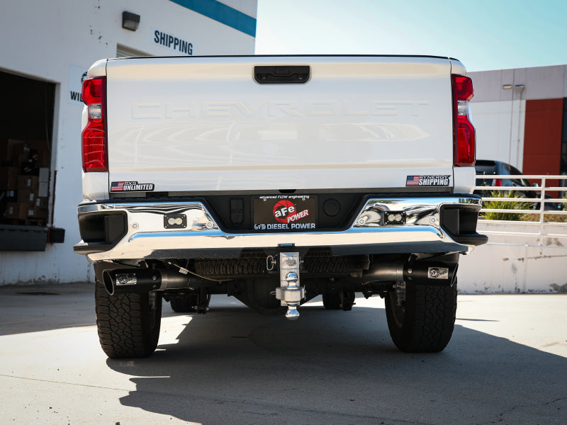 aFe aFe Large Bore-HD 4in 409SS DPF-Back Exhaust System w/Black Tip 20 GM Diesel Trucks V8-6.6L (td) L5P