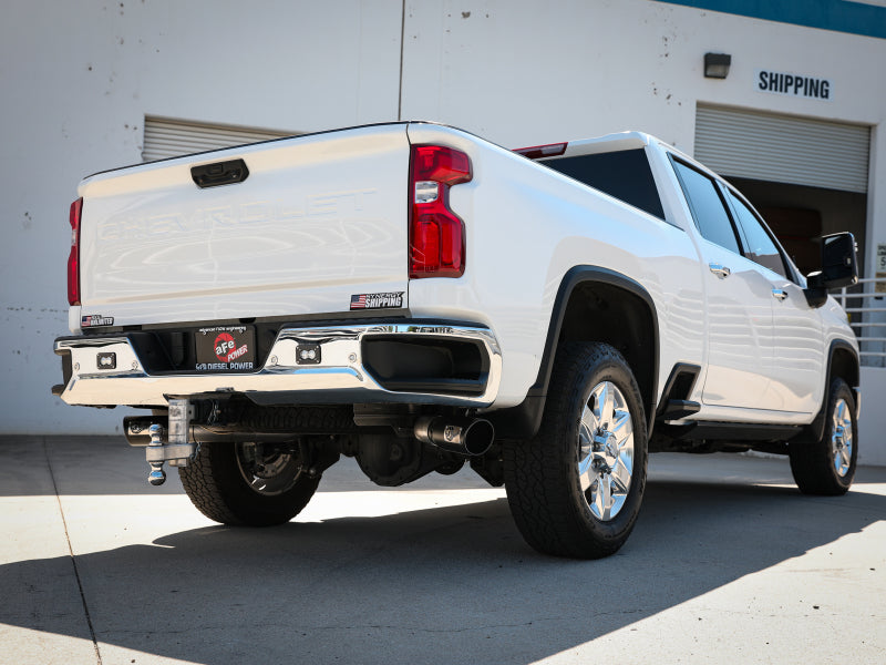 aFe aFe Large Bore-HD 4in 409SS DPF-Back Exhaust System w/Black Tip 20 GM Diesel Trucks V8-6.6L (td) L5P