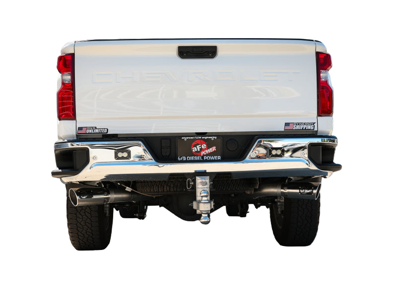 aFe Large Bore-HD 4in 409SS DPF-Back Exhaust System w/Polished Tips 20 GM Diesel Trucks V8-6.6L aFe AFE49-44126-P