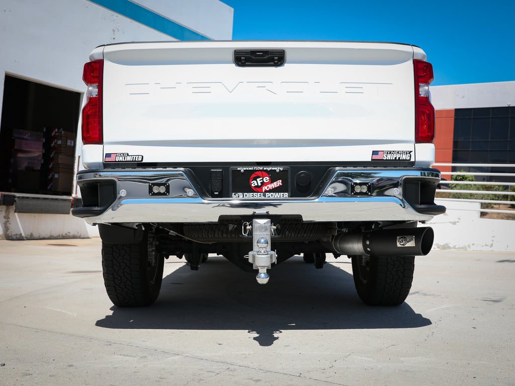 aFe Large Bore-HD 5 IN 409 SS DPF-Back Exhaust System w/Black Tip 20-21 GM Truck V8-6.6L aFe AFE49-44125-B