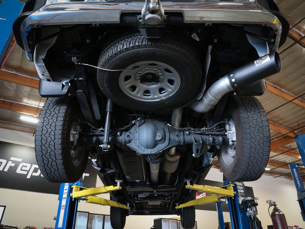 aFe Large Bore-HD 5 IN 409 SS DPF-Back Exhaust System w/Black Tip 20-21 GM Truck V8-6.6L aFe AFE49-44125-B