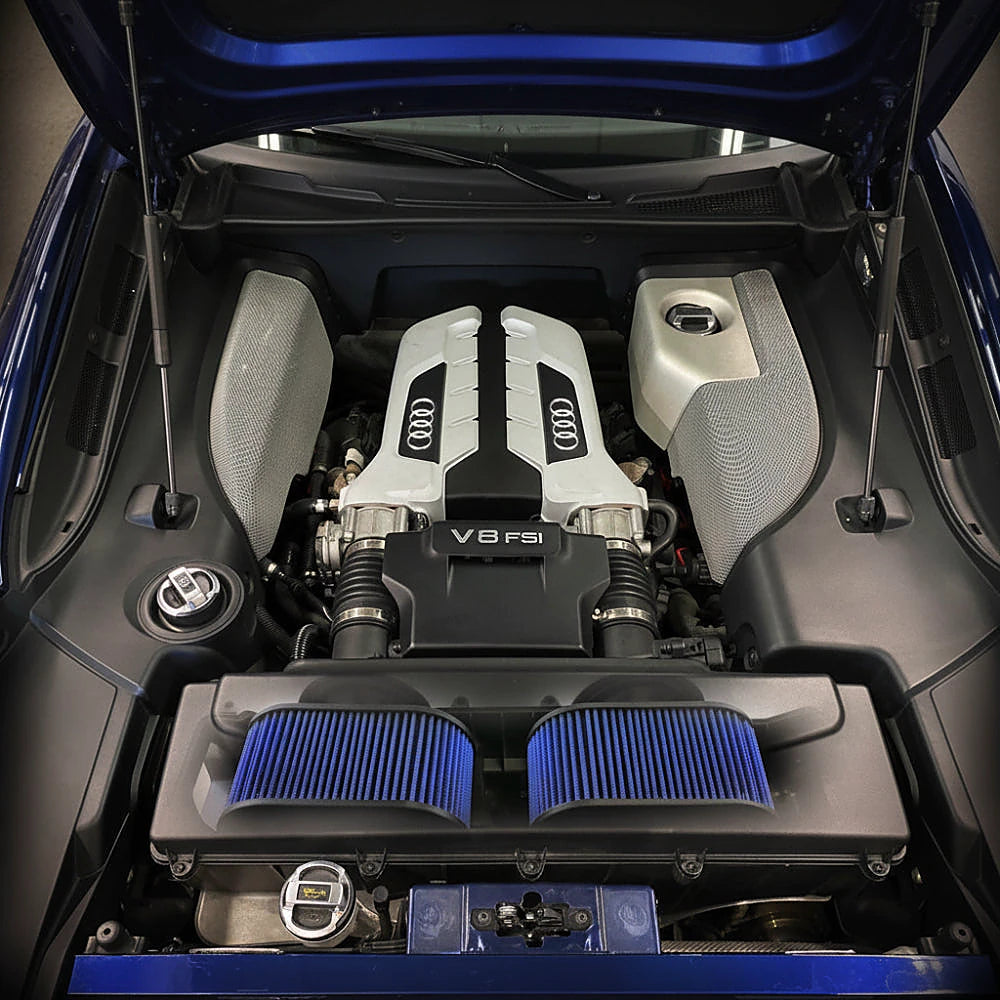 aFe air filter mounted in Audi R8 intake housing